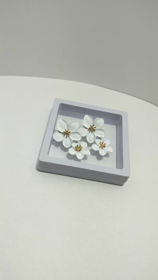 White Floral Statement Earrings