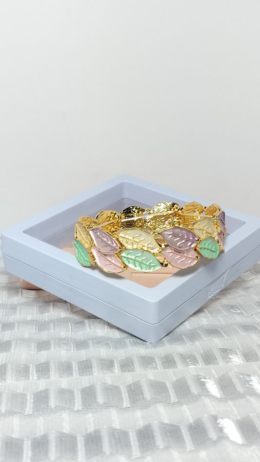 Anti Tarnish Leaf Design Brass Bracelet