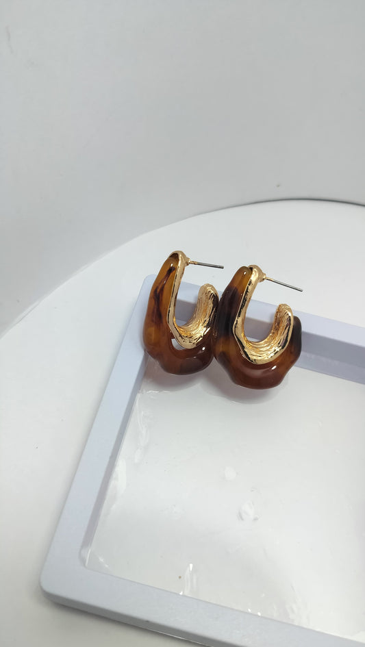 Brown Marble Chunky Hoop Earrings