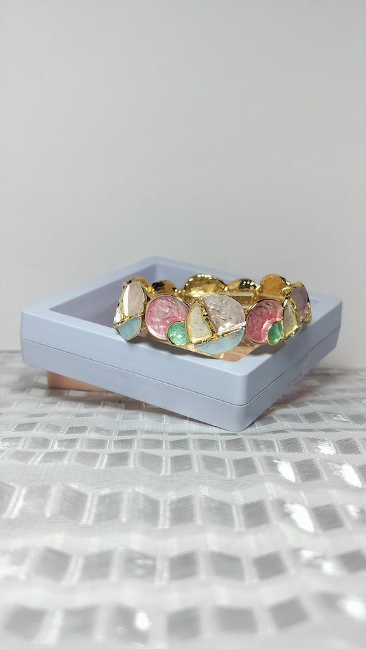 Premium Gold-Toned Brass Adjustable Bracelet | Anti-Tarnish Finish | Elegant Multicolor Petal Accents
