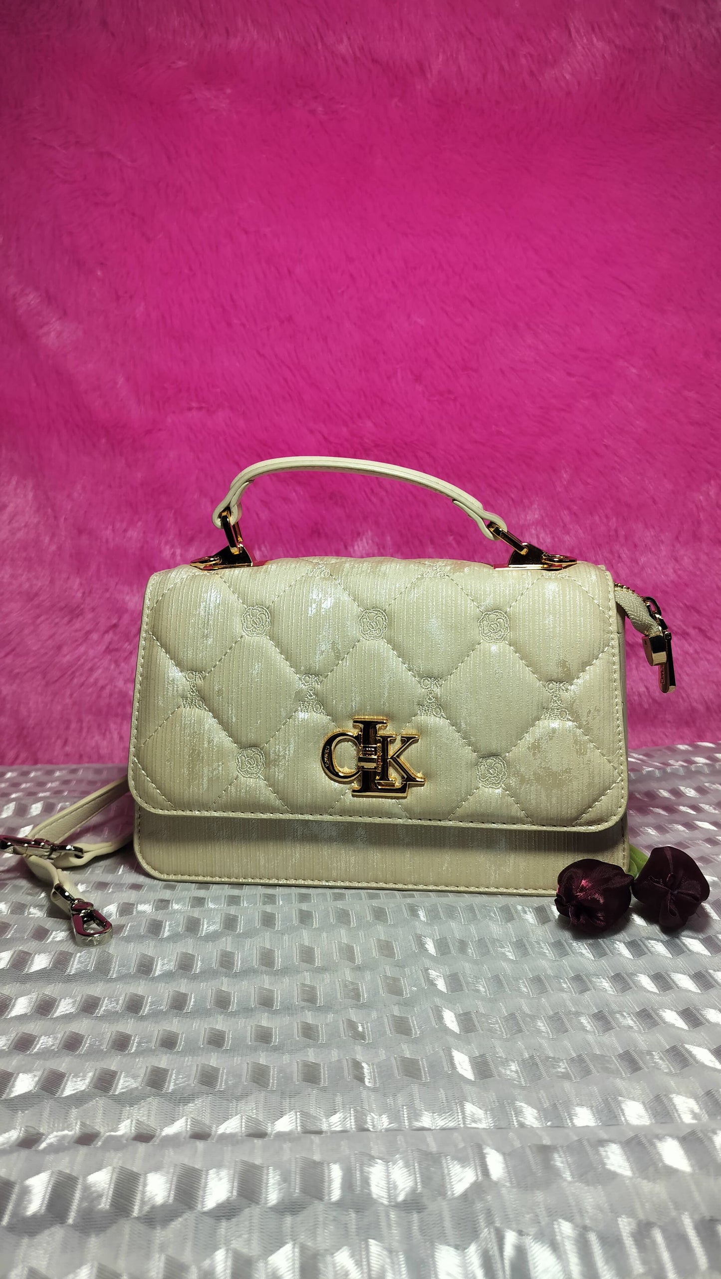 Classy Cream Quilted Bag with Gold Detailing | Trendy Ladies Handbag