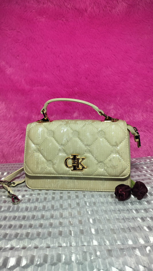 Classy Cream Quilted Bag with Gold Detailing | Trendy Ladies Handbag