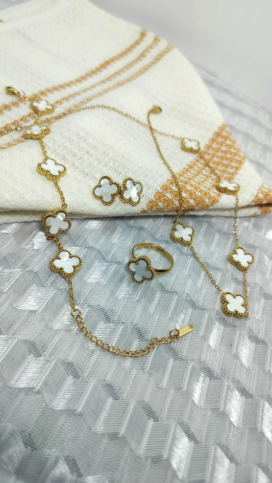 White Clover Full Jewelry Set – Anti-Tarnish Stainless Steel