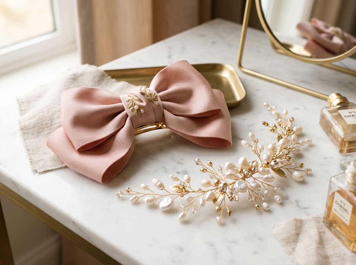 Trending Korean Silk Bow & Pearl Accents