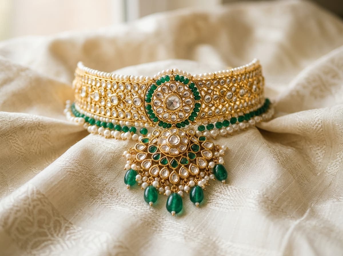Artisanal Royal Emerald Kundan Choker