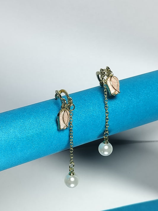 Korean Pink Tulip Chain Earring