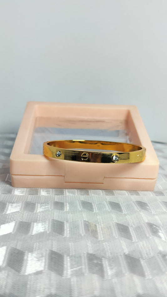 Gold-Plated Screw Design Bangle with Stones – Anti-Tarnish Stainless Steel