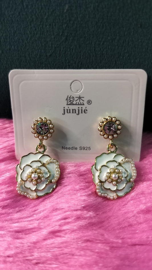 Korean Pearl Flower Drop Earrings