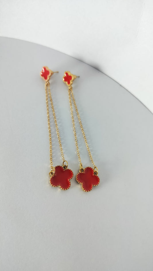 Korean Design Red Clover Dangle Earrings