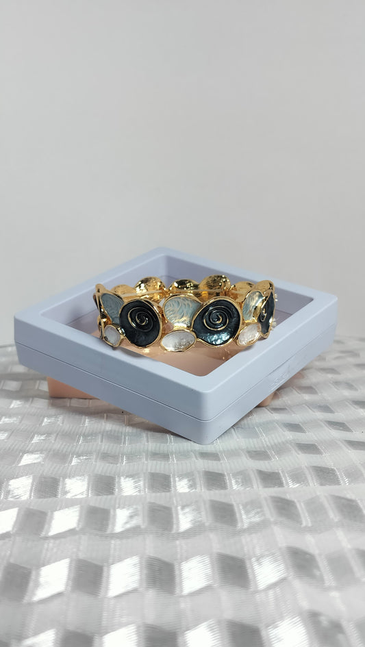Premium Gold-Plated Brass Bracelet with Blue and Aqua Stone Design | Anti-Tarnish Finish | Elegant Statement Jewelry