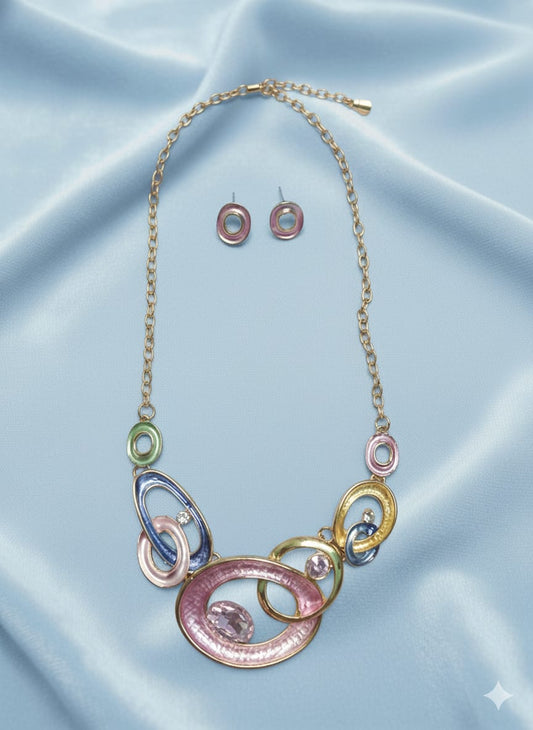 Multicolor Oval Link Necklace Set – Anti Tarnish