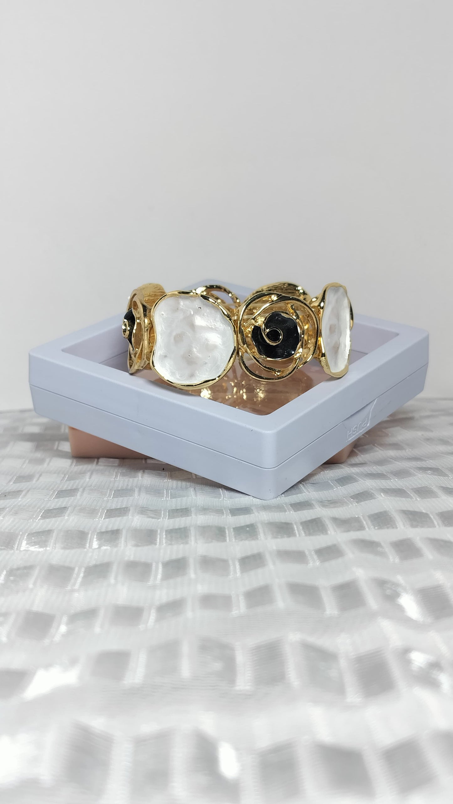 Premium Gold-Plated Brass Bracelet with Textured Stone Design | Anti-Tarnish Finish | Elegant Statement Jewelry