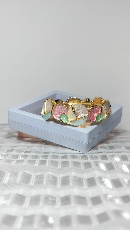 Premium Gold-Toned Brass Adjustable Bracelet | Anti-Tarnish Finish | Elegant Multicolor Petal Accents