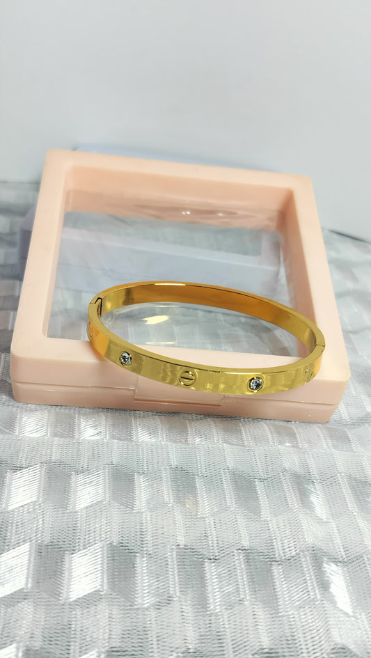 Gold-Plated Screw Design Bangle with Stones – Anti-Tarnish Stainless Steel