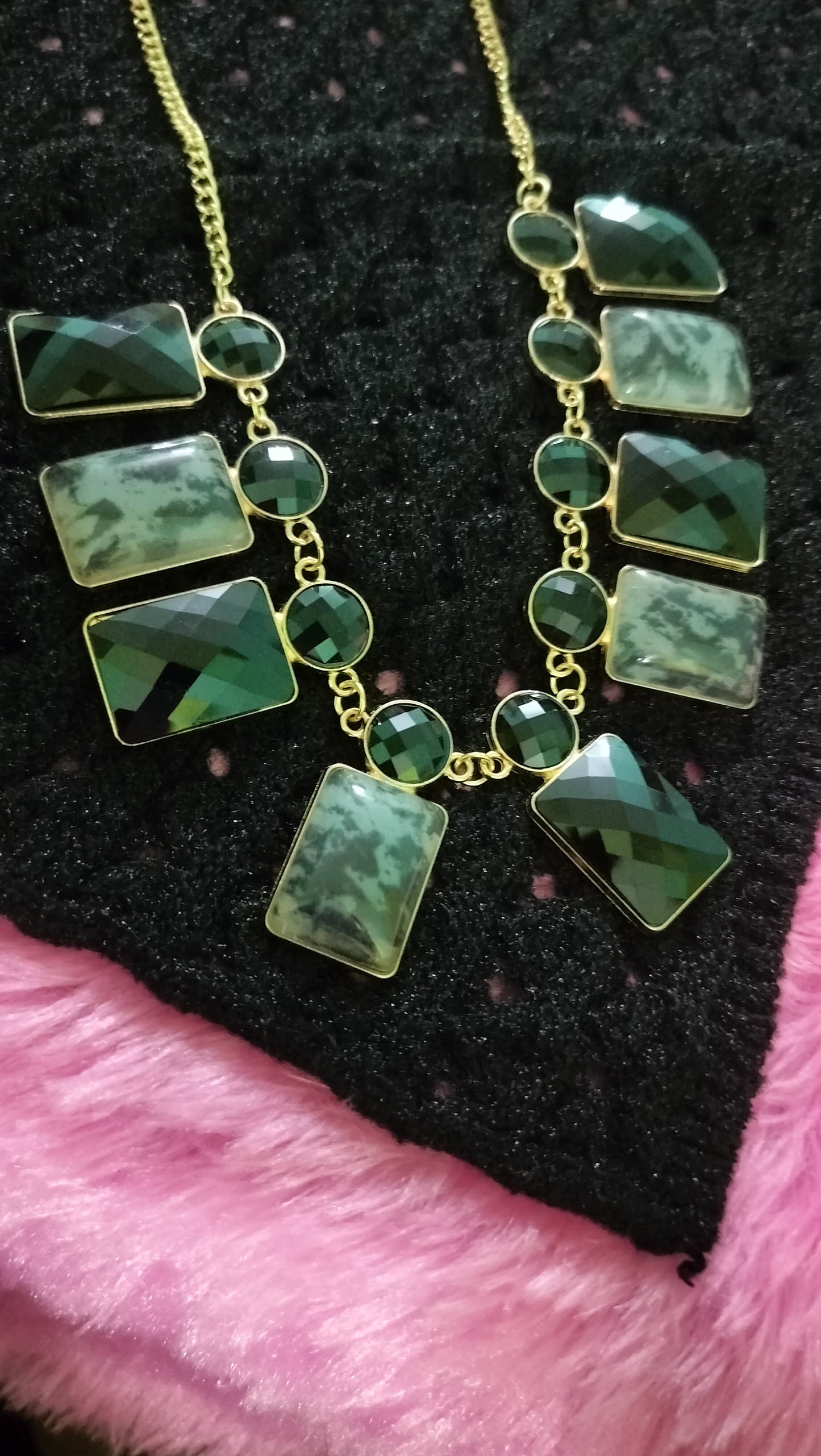 Korean Black Stone Statement Necklace