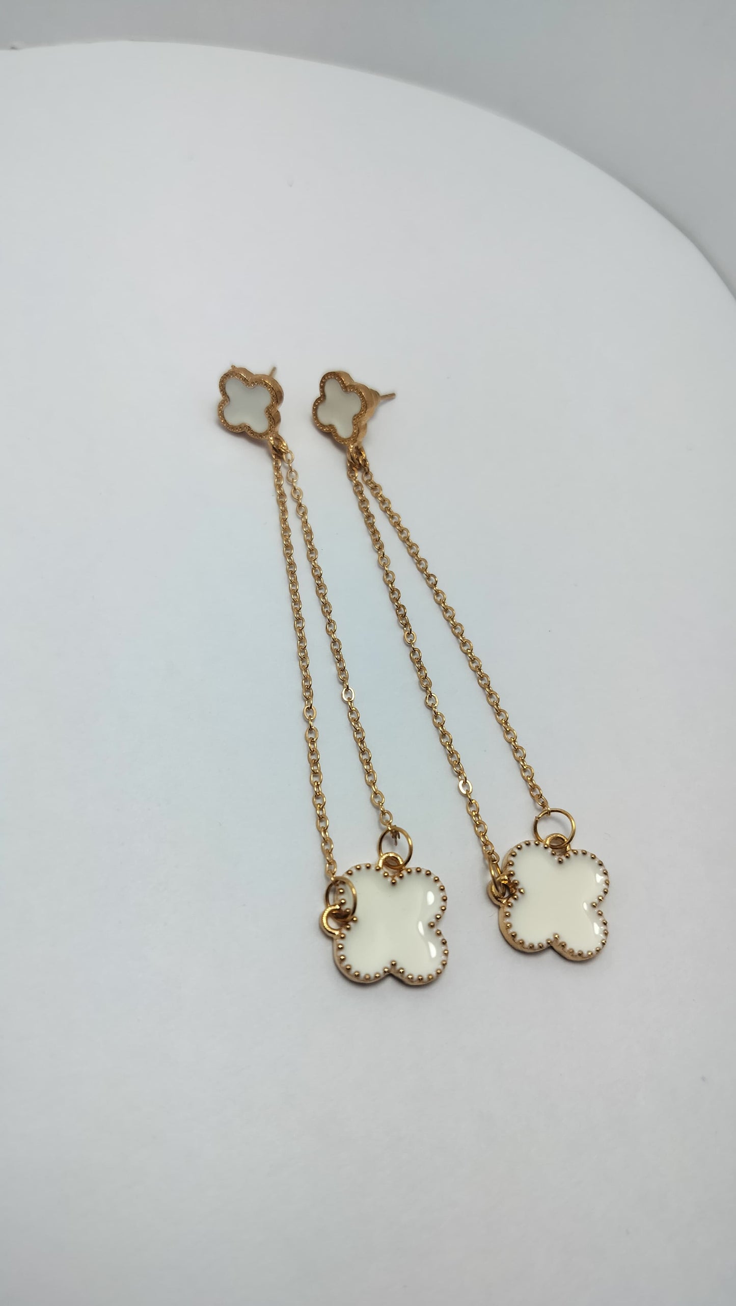 Korean Design White Clover Dangle Earrings