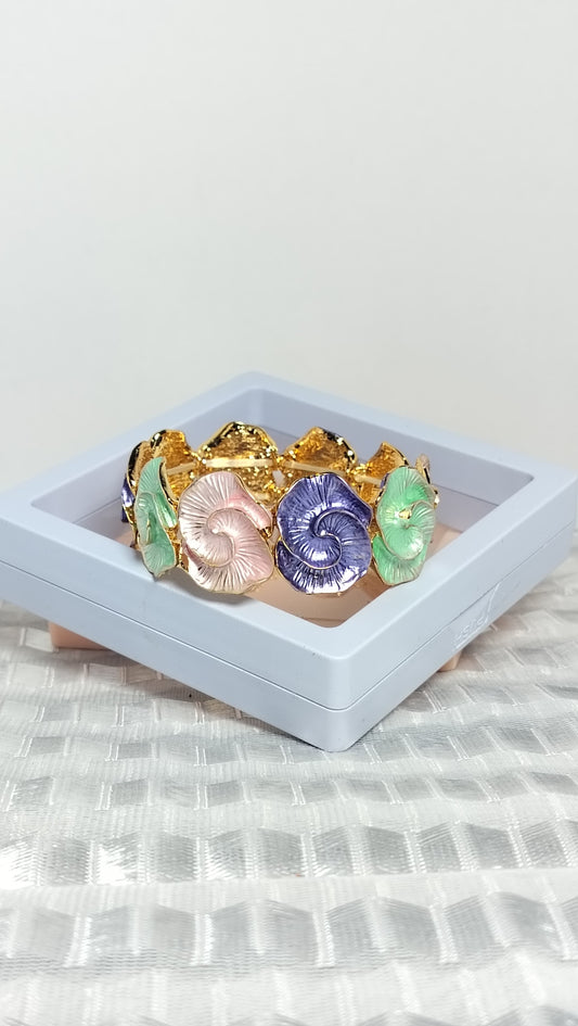 Elegant Multicolor Floral Brass Bracelet | Anti Tarnish Finish