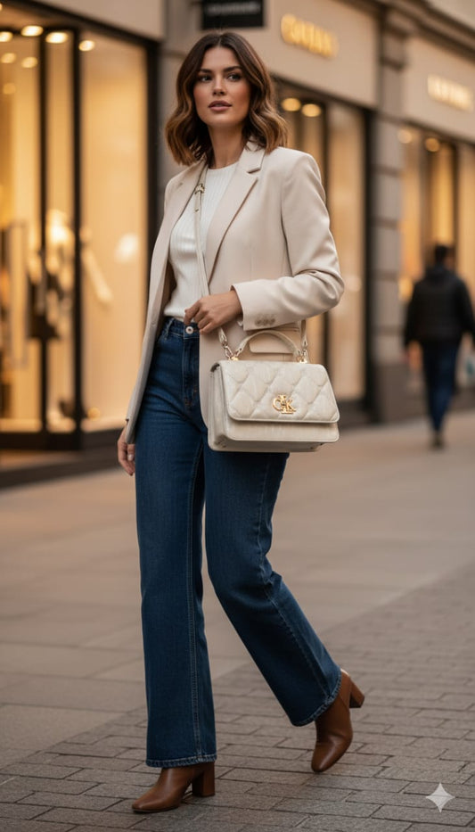 Classy Cream Quilted Bag with Gold Detailing | Trendy Ladies Handbag