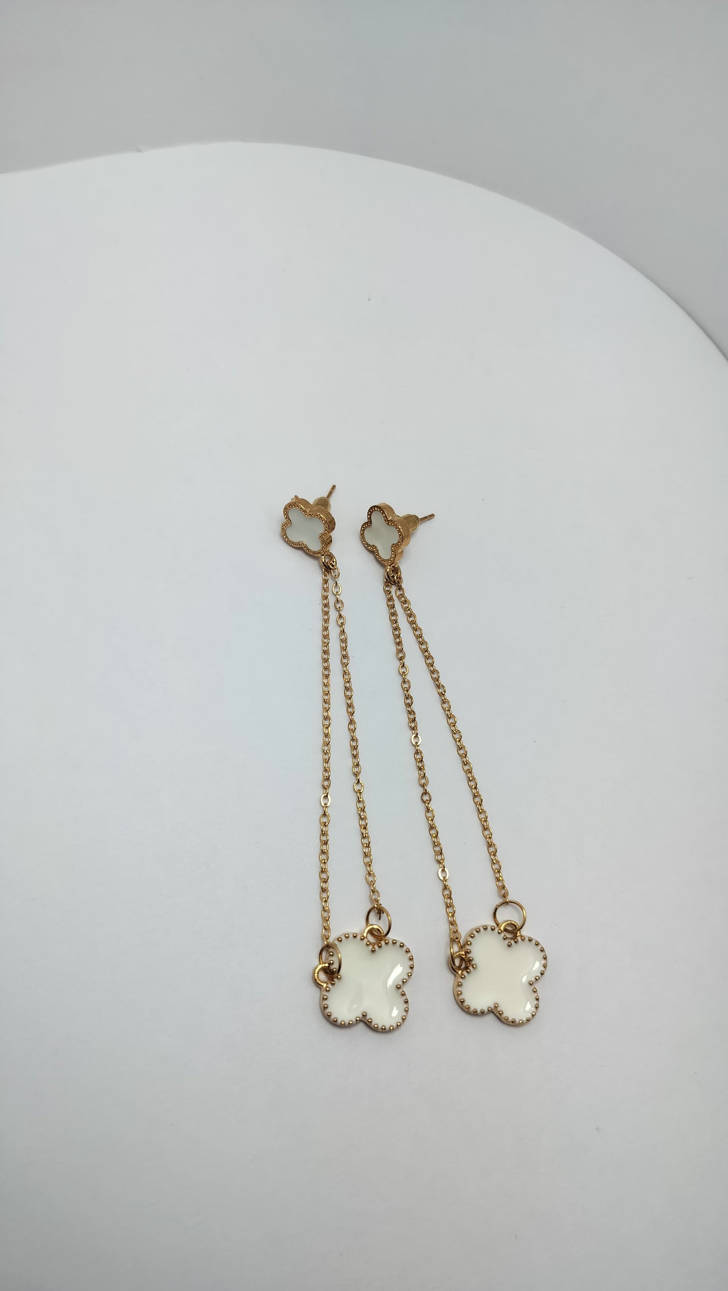 Korean Design White Clover Dangle Earrings