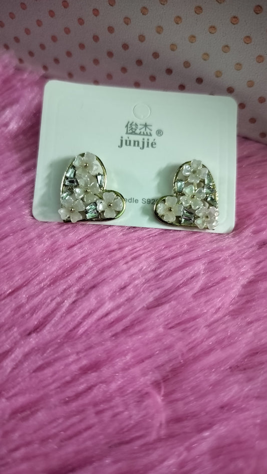 Korean Heart Floral Stud Earrings