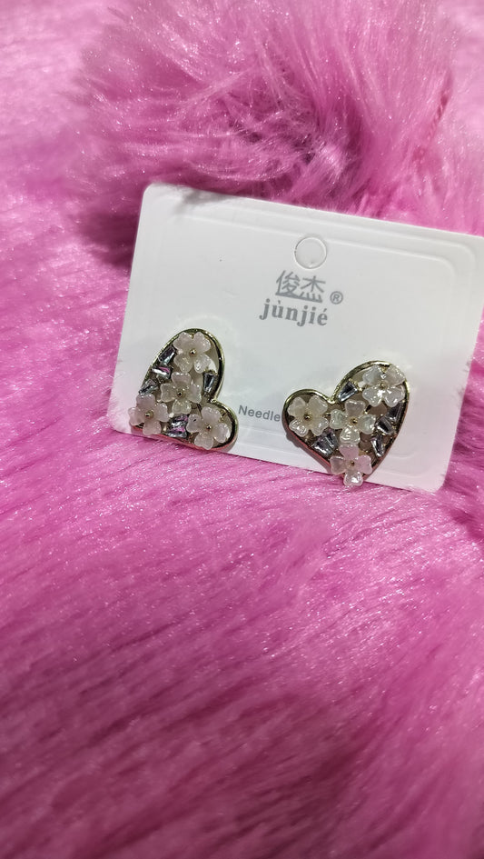 Korean Heart Floral Stud Earrings