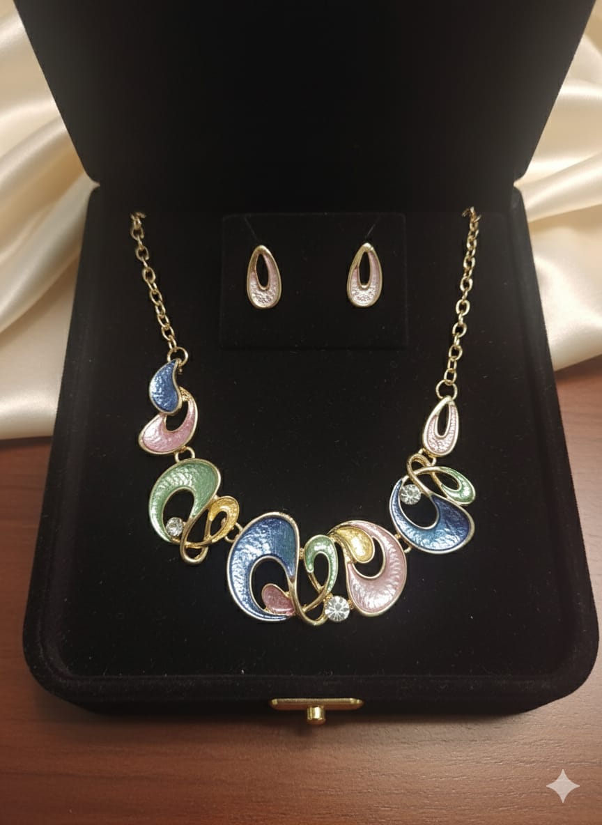 Multicolor Abstract Necklace & Earring Set | Anti-Tarnish