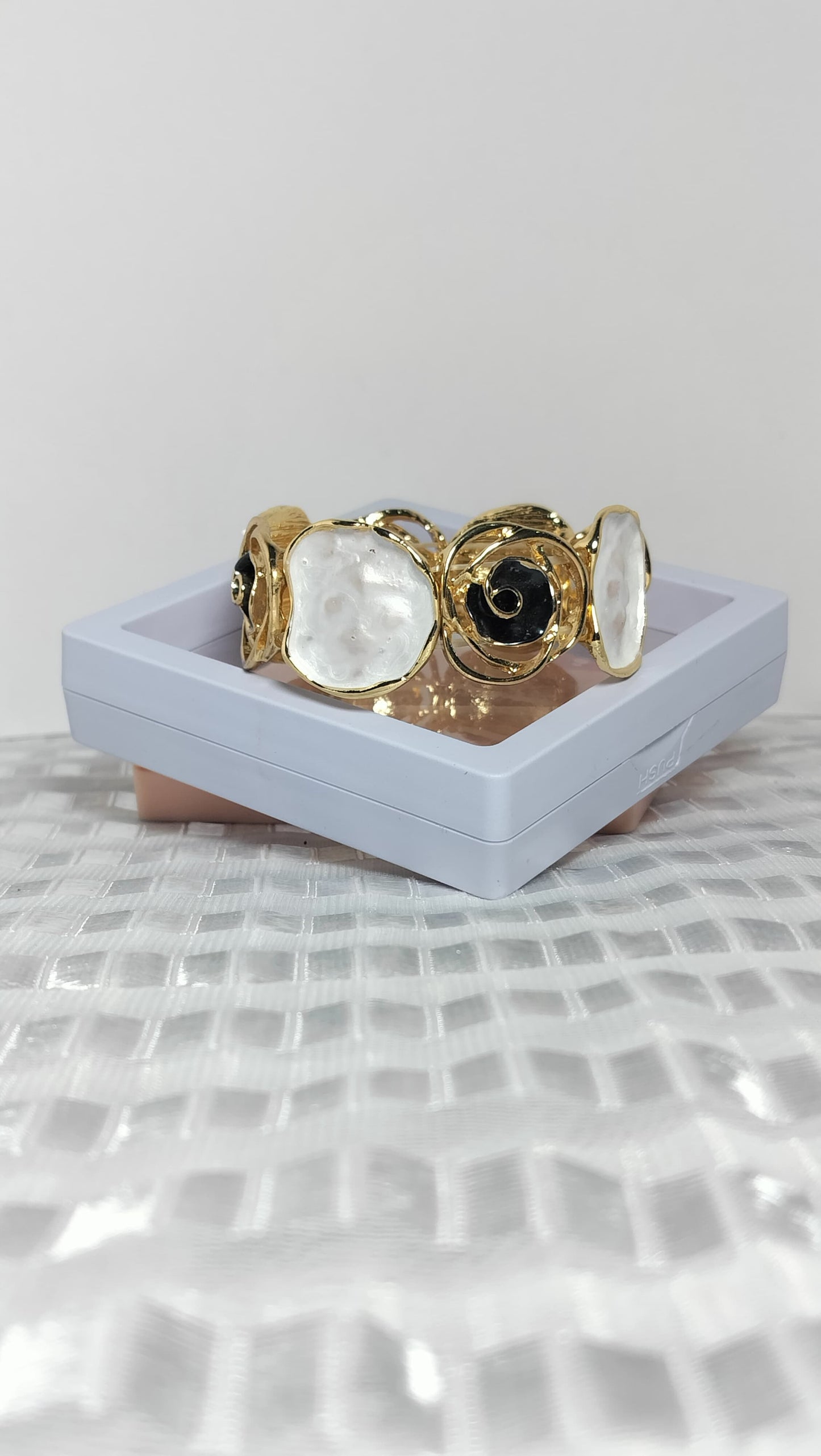 Premium Gold-Plated Brass Bracelet with Textured Stone Design | Anti-Tarnish Finish | Elegant Statement Jewelry