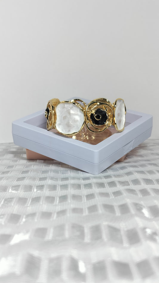 Premium Gold-Plated Brass Bracelet with Textured Stone Design | Anti-Tarnish Finish | Elegant Statement Jewelry