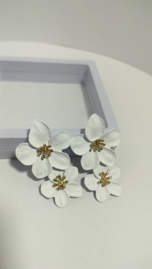 White Floral Statement Earrings