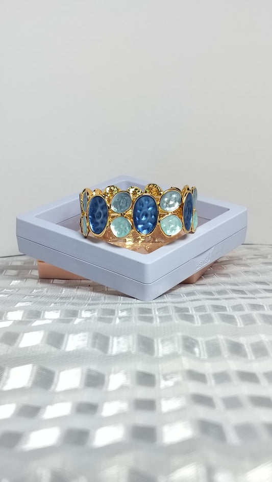 Premium Gold-Plated Brass Bracelet with Blue and Aqua Stone Embellishments | Anti-Tarnish Finish | Stylish Statement Jewelry