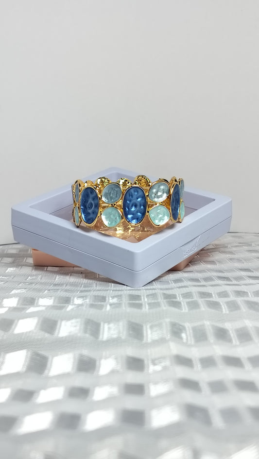 Premium Gold-Plated Brass Bracelet with Blue and Aqua Stone Embellishments | Anti-Tarnish Finish | Stylish Statement Jewelry