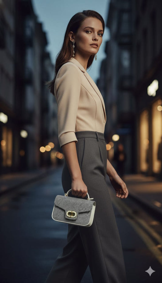 Premium White Printed Sling Bag | Elegant Gold Lock Design for Women