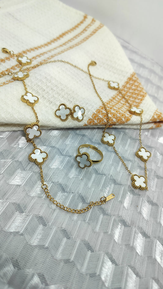 White Clover Full Jewelry Set – Anti-Tarnish Stainless Steel