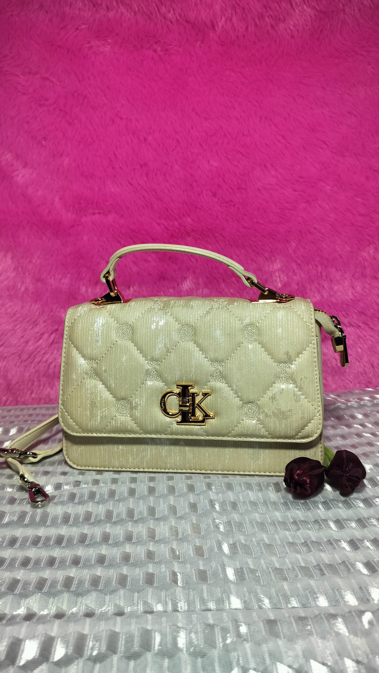 Classy Cream Quilted Bag with Gold Detailing | Trendy Ladies Handbag
